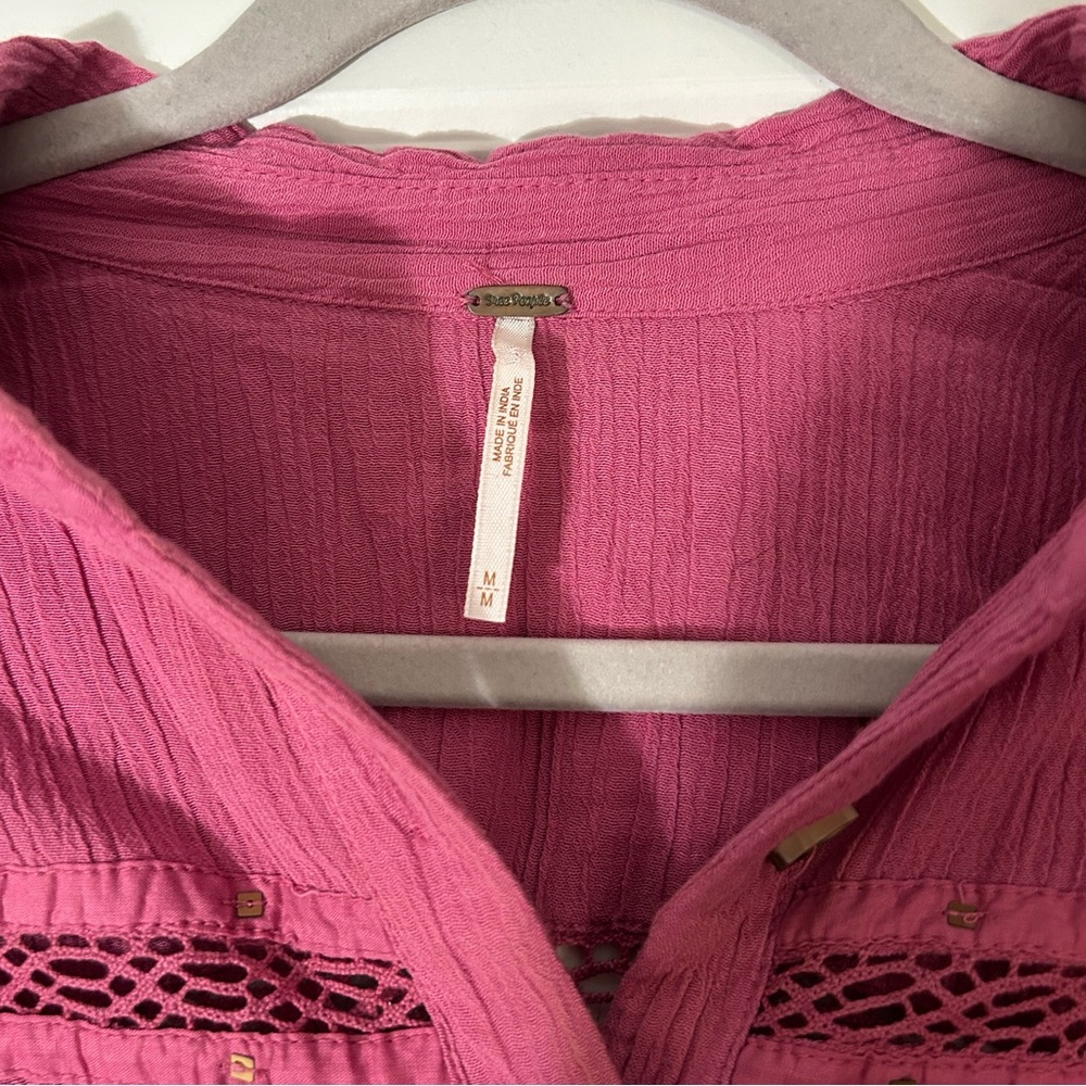 Free People Summer Stars Pink Button Up Top - Picture 3 of 3